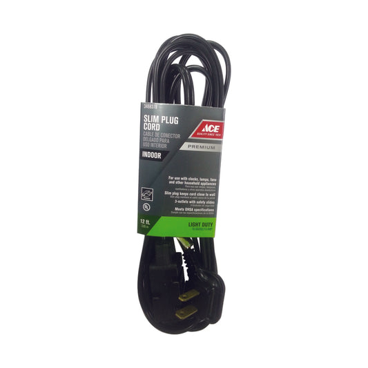 Ace Indoor 12 ft. L Black Extension Cord 16/2 SPT-2