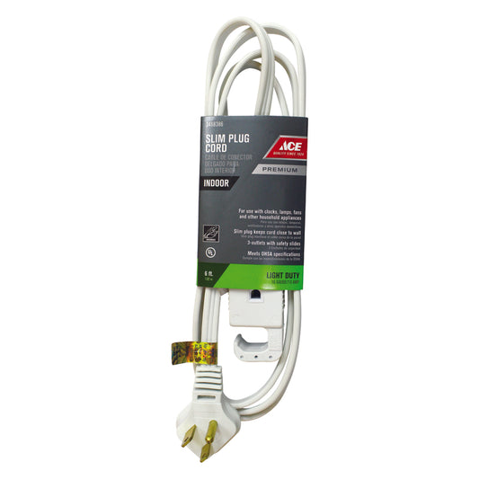 Ace Indoor 6 ft. L White Extension Cord 16/3 SPT-3