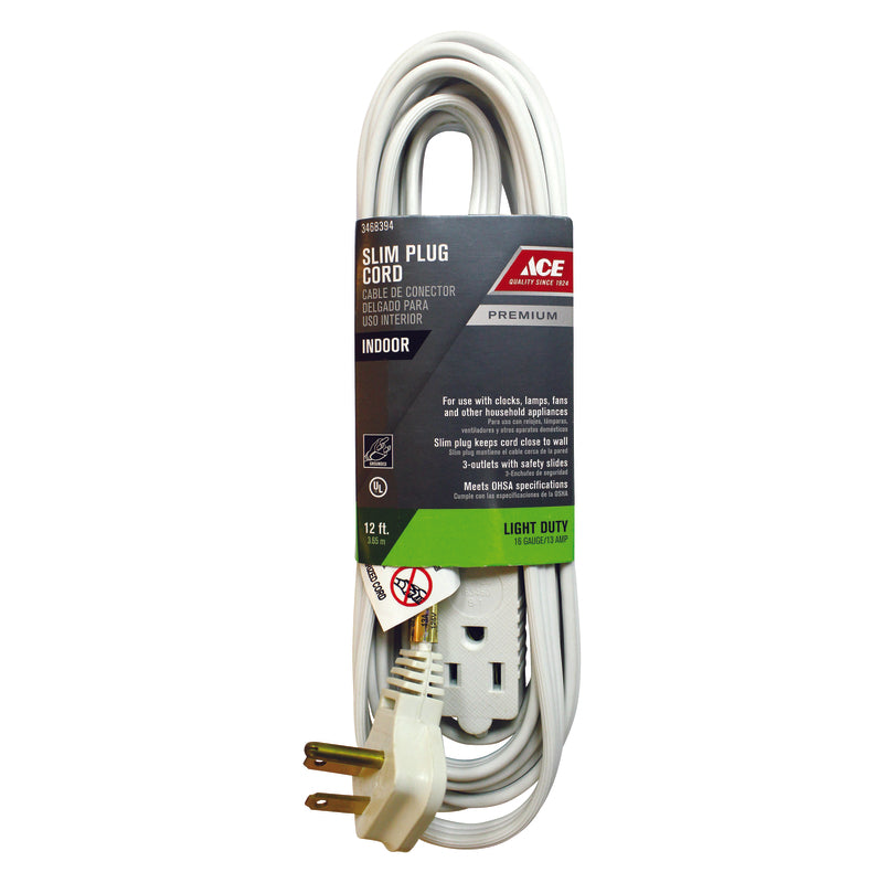 Ace Indoor 12 ft. L White Extension Cord 16/3 STP-3