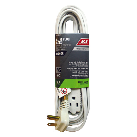 Ace Indoor 12 ft. L White Extension Cord 16/3 STP-3