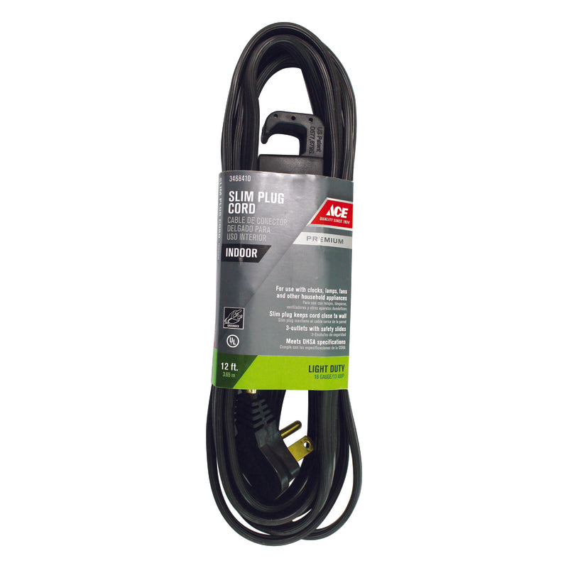 Ace Indoor 12 ft. L Black Extension Cord 16/3 STP-3