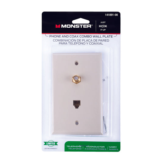 Monster Just Hook It Up Ivory 1 gang Plastic Coaxial Wall Plate 1 pk