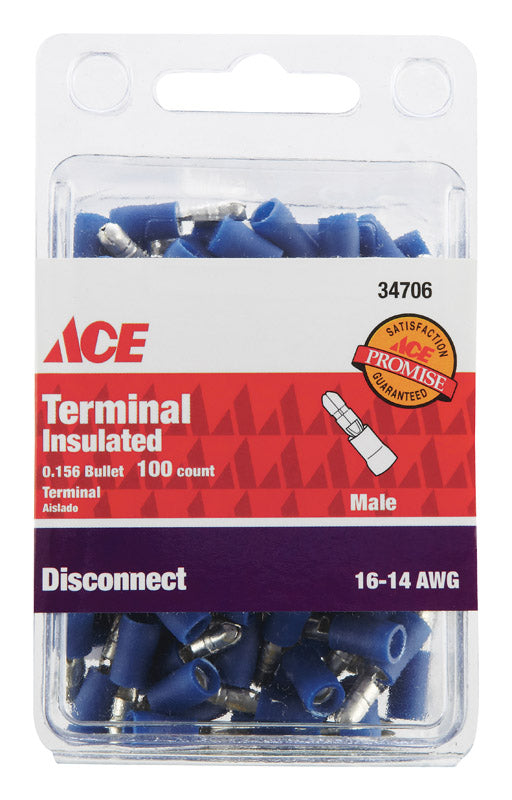 Ace Insulated Wire Male Disconnect Blue 100 pk