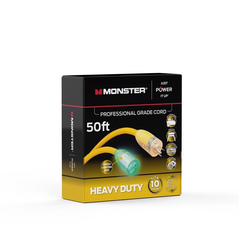 Monster Just Power It Up Outdoor 50 ft. L Yellow Extension Cord 10/3 SJTW