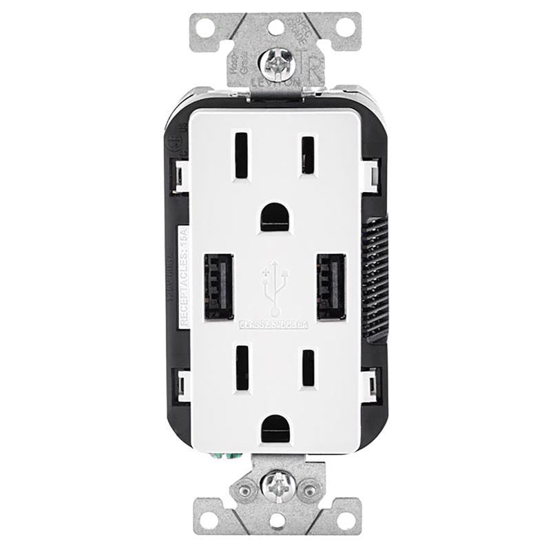 Leviton Decora 15 amps 125 V Duplex White Outlet and USB Charger 5-15R 1 pk