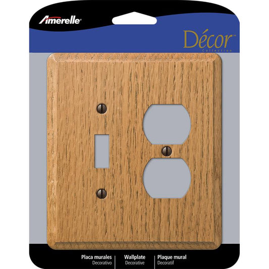Amerelle Contemporary Light Brown 2 gang Oak Wood Duplex/Toggle Wall Plate 1 pk