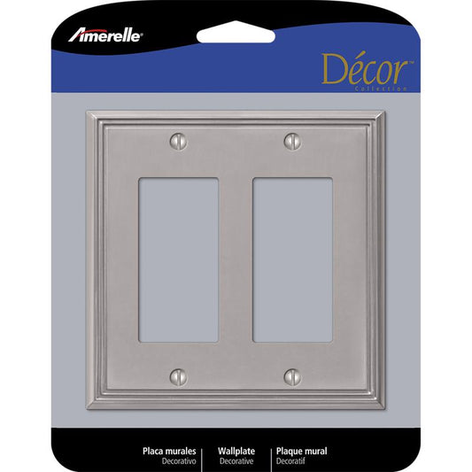 Amerelle Metro Brushed Nickel 2 gang Die-Cast Metal Decorator Wall Plate 1 pk