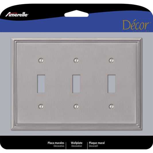 Amerelle Metro Brushed Nickel 3 gang Die-Cast Metal Toggle Wall Plate 1 pk