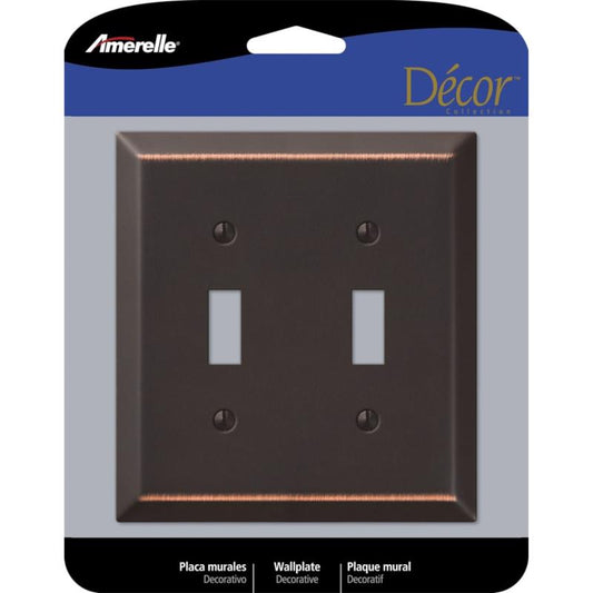 Amerelle Century Antique Bronze 2 gang Stamped Steel Toggle Wall Plate 1 pk