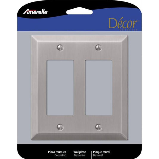 Amerelle Century Brushed Nickel 2 gang Stamped Steel Decorator Wall Plate 1 pk