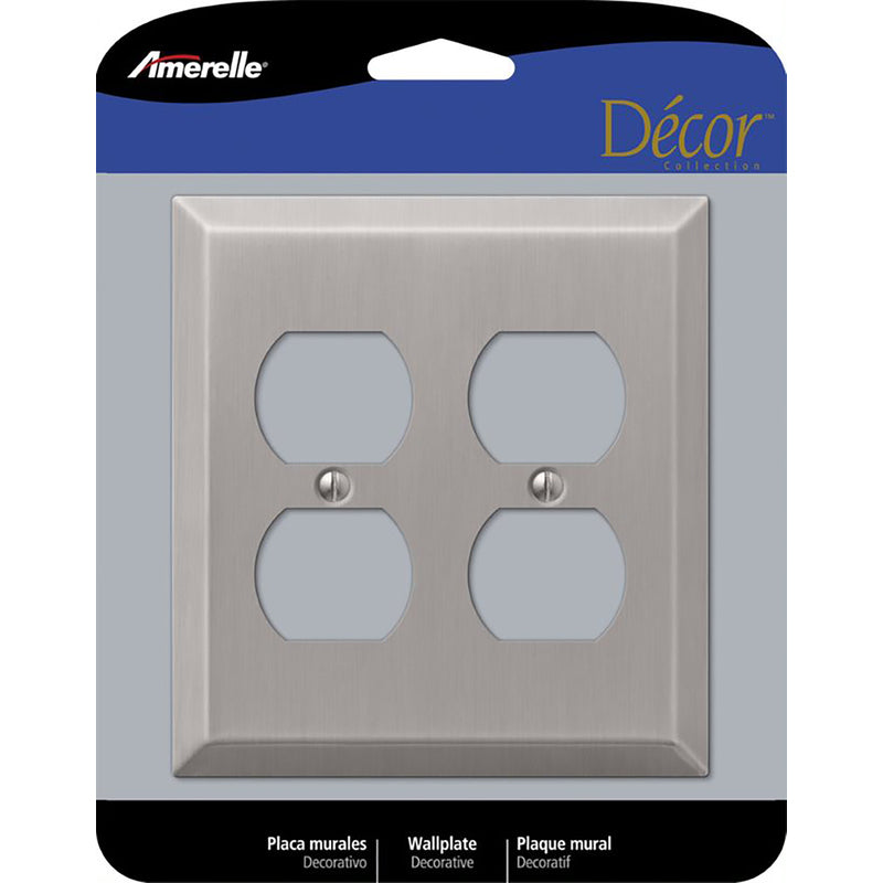Amerelle Century Brushed Nickel 2 gang Stamped Steel Duplex Wall Plate 1 pk