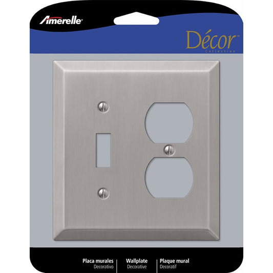 Amerelle Century Brushed Nickel 2 gang Stamped Steel Duplex/Toggle Wall Plate 1 pk