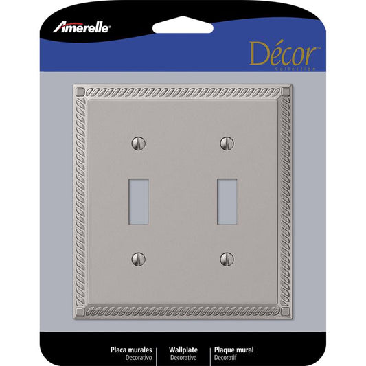 Amerelle Georgian Satin Nickel 2 gang Die-Cast Metal Toggle Wall Plate 1 pk