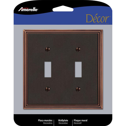Amerelle Metro Aged Bronze 2 gang Die-Cast Metal Toggle Wall Plate 1 pk