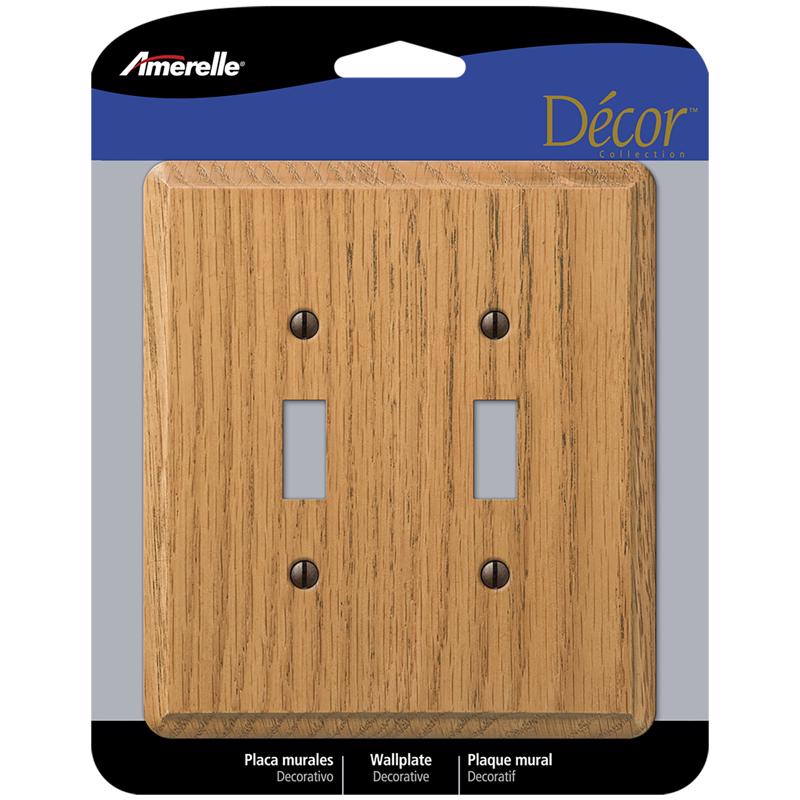 Amerelle Contemporary Medium Brown 2 gang Oak Wood Toggle Wall Plate 1 pk
