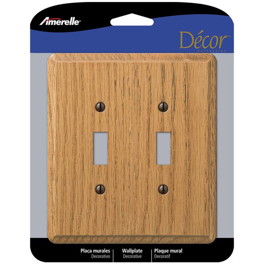 Amerelle Contemporary Medium Brown 2 gang Oak Wood Toggle Wall Plate 1 pk
