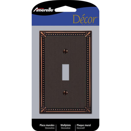 Amerelle Imperial Bead Aged Bronze 1 gang Die-Cast Metal Toggle Wall Plate 1 pk