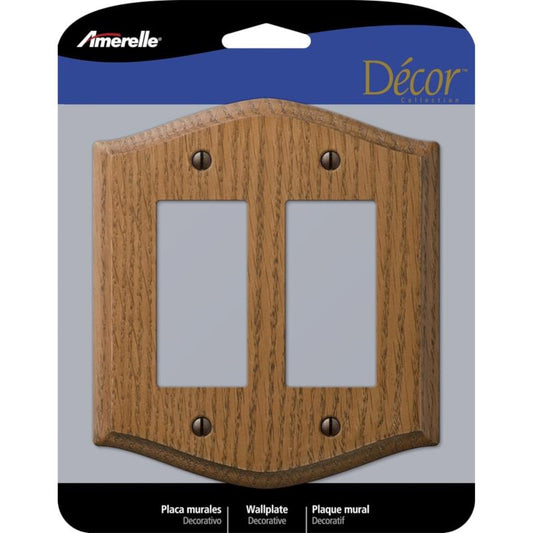 Amerelle Country Medium Brown 2 gang Oak Wood Decorator Wall Plate 1 pk
