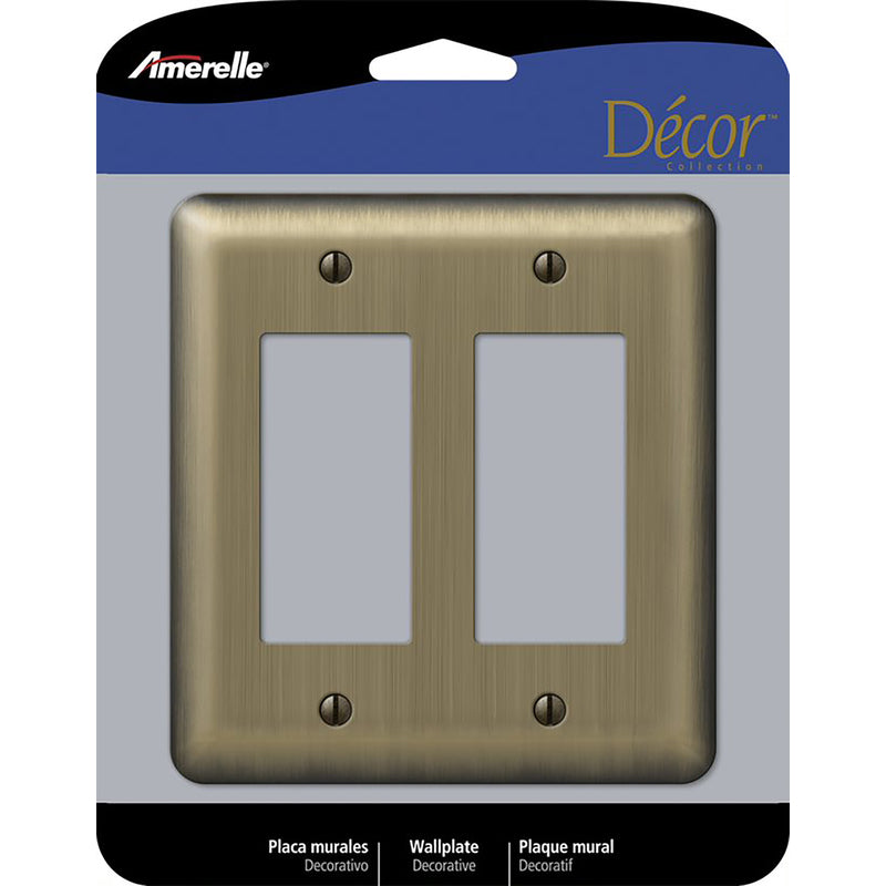 Amerelle Devon Brushed Brass 2 gang Stamped Steel Decorator Wall Plate 1 pk