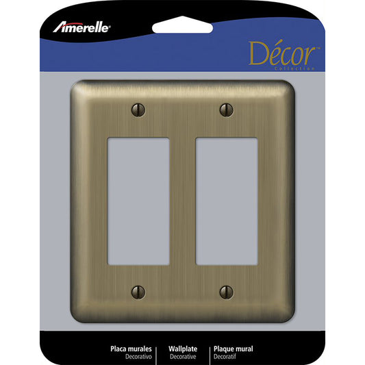 Amerelle Devon Brushed Brass 2 gang Stamped Steel Decorator Wall Plate 1 pk