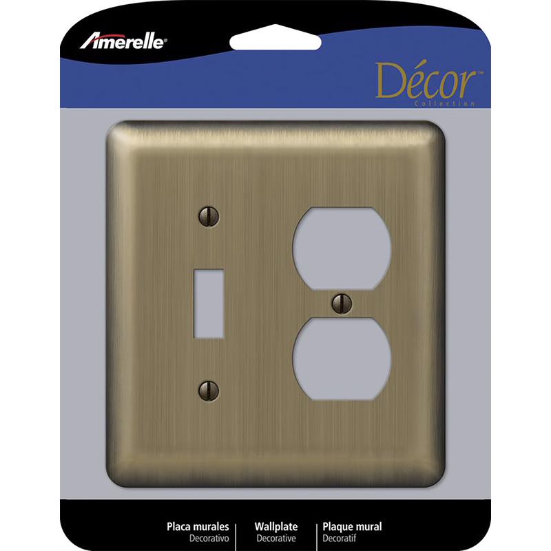 Amerelle Devon Brushed Brass 2 gang Stamped Steel Duplex/Toggle Wall Plate 1 pk