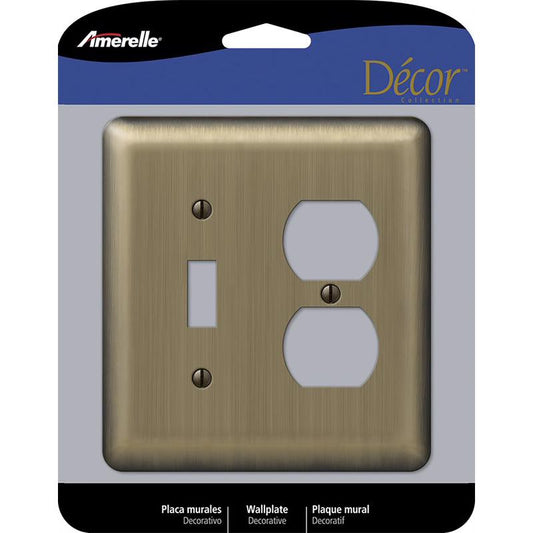 Amerelle Devon Brushed Brass 2 gang Stamped Steel Duplex/Toggle Wall Plate 1 pk
