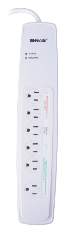 Southwire Woods 3 ft. L 6 outlets Smart-Enabled Surge Protector White 1780 J