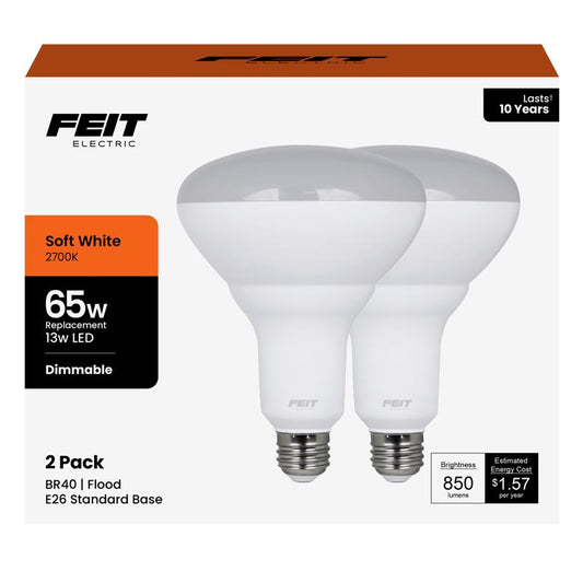 Feit Performance BR40 E26 (Medium) LED Bulb Soft White 65 Watt Equivalence 2 pk