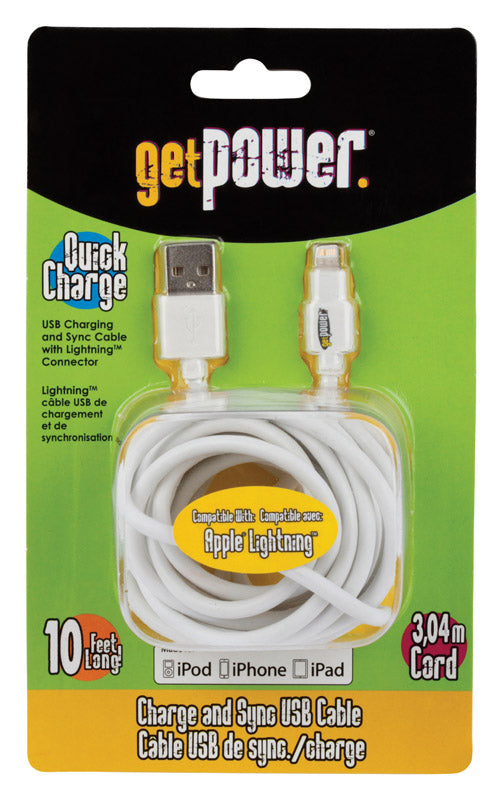 GetPower Lightning to USB Charge and Sync Cable 10 ft. White