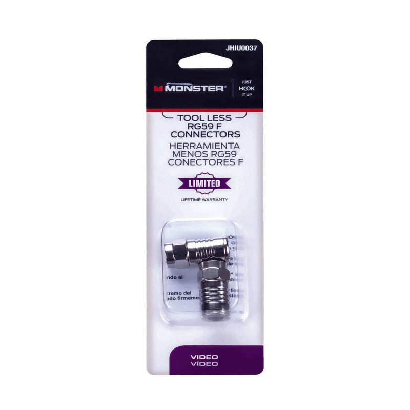 Monster Just Hook It Up Tool Less RG59 Coaxial Connector 2 pk
