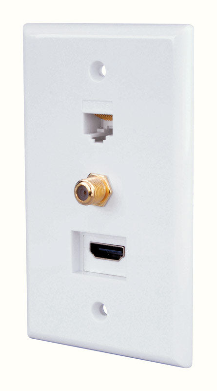 Monster Just Hook It Up White 1 gang Plastic Coaxial Wall Plate 1 pk