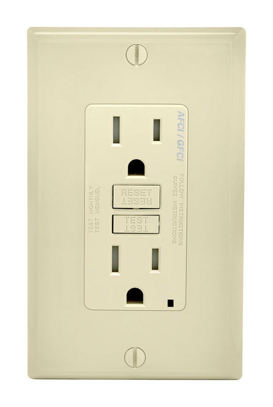 Leviton SmartlockPro 15 amps 125 V Duplex Light Almond AFCI/GFCI Dual Function Outlet 5-15R 1 pk