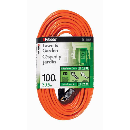 Woods Outdoor 100 ft. L Orange Extension Cord 16/2