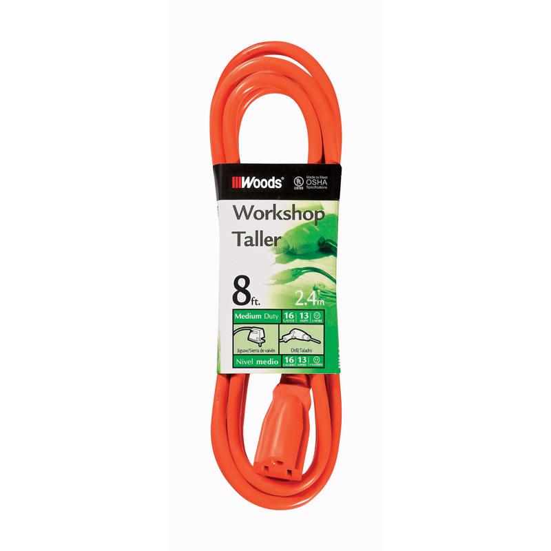 Woods Outdoor 8 ft. L Orange Extension Cord 16/3
