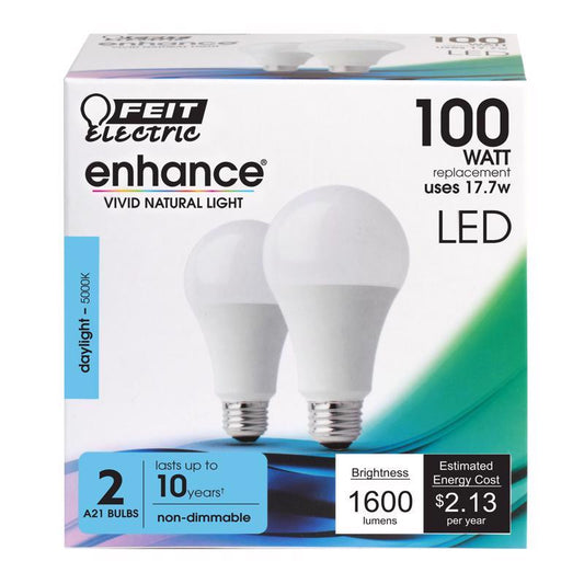 Feit Enhance A21 E26 (Medium) LED Bulb Daylight 100 Watt Equivalence 2 pk