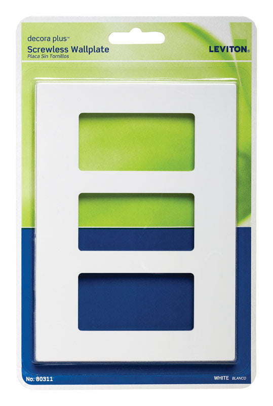Leviton Decora Plus White 3 gang Polycarbonate Decorator Screwless Wall Plate 1 pk