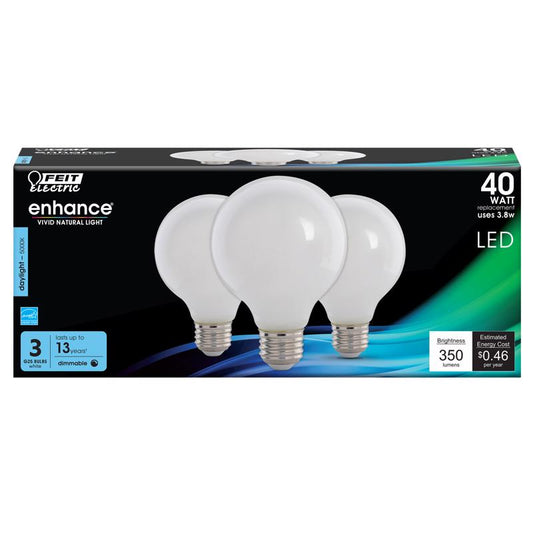 Feit Enhance G25 E26 (Medium) Filament LED Bulb Daylight 40 Watt Equivalence 3 pk
