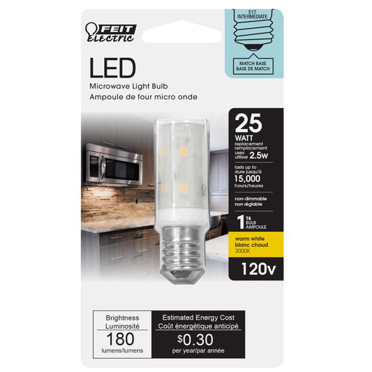 Feit T8 E17 (Intermediate) LED Bulb Warm White 25 Watt Equivalence 1 pk