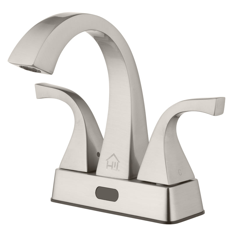 Homewerks Brushed Nickel Motion Sensing Modern Centerset Bathroom Sink Faucet 4 in.