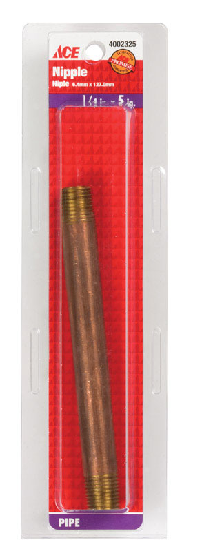 Ace 1/4 in. Male Male Brass Nipple 5 in. L
