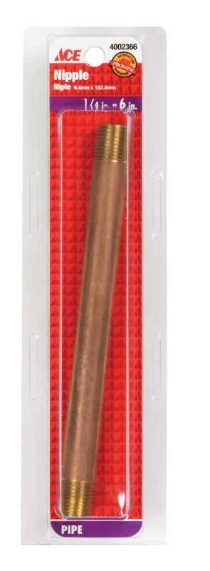 Ace 1/4 in. Male Male Brass Nipple 6 in. L