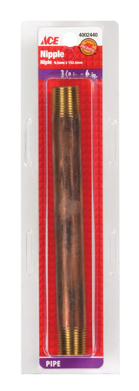 Ace 3/8 in. Male Male Brass Nipple 6 in. L