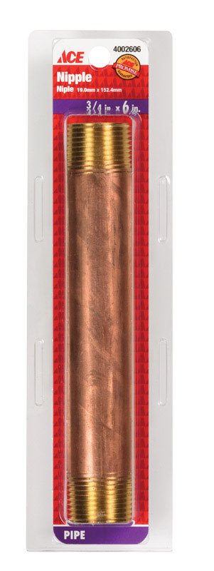 Ace 3/4 in. Male Male Brass Nipple 6 in. L