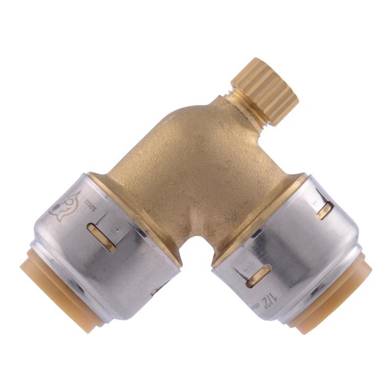 SharkBite 1/2 in. Push-to-Connect X 1/2 in. D Brass 90 Degree Elbow with Drain