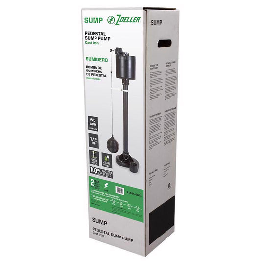 Zoeller 1/2 HP 3900 gph Cast Iron Vertical Float Switch AC Pedestal Sump Pump 8 ftÂ³