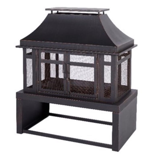 Living Accents Modern Wood Steel Outdoor Fireplace 21.65 in. W X 39.37 in. D