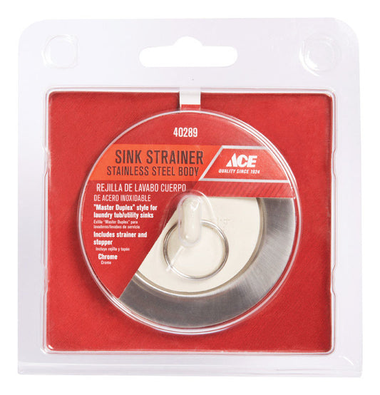 Ace 2-1/2 in. D Polished Chrome Silver Stainless Steel Sink Strainer