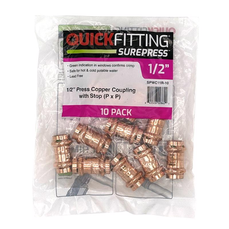 Quickfitting 1/2 in. Press in. X 1/2 in. D Press in. Copper Coupling with Stop