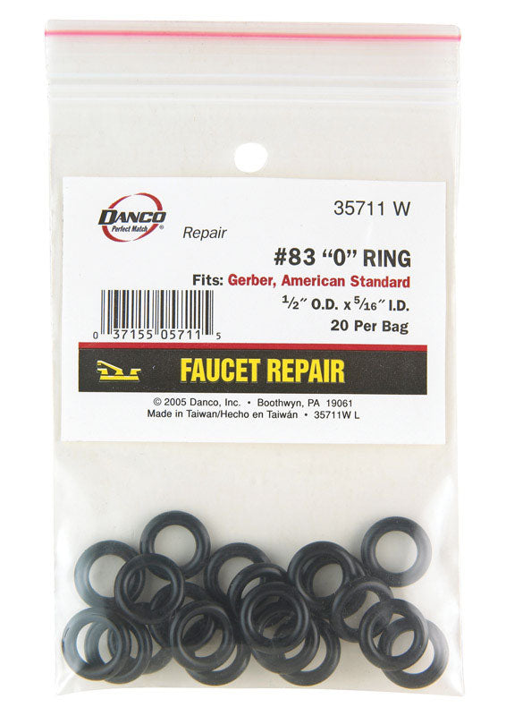 Danco 1/2 in. D X 5/16 in. D #83 Rubber O-Ring 20 pk