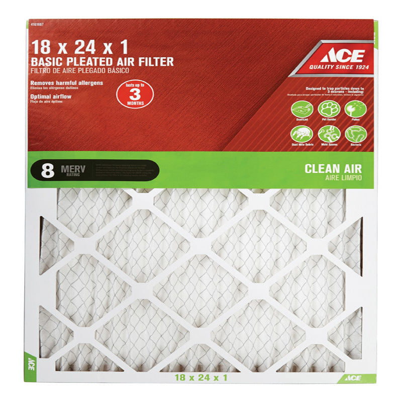 Ace 18 in. W X 24 in. H X 1 in. D Synthetic 8 MERV Pleated Air Filter 1 pk